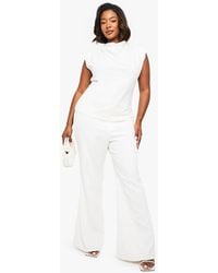 Boohoo - Plus Cowl Neck Crepe Shoulder Pad Blouse - Lyst