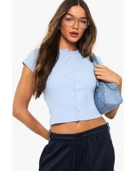 Boohoo - Rib Button Through Cap Sleeve Top - Lyst