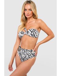 Boohoo - Zebra Textured Belted High Waist Bikini Brief - Lyst
