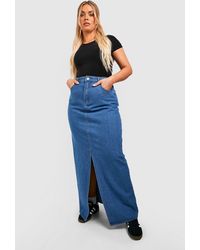Boohoo - Plus Denim Split Front Maxi Skirt - Lyst