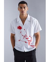 BoohooMAN - Short Sleeve Floral Embroidered Boxy Shirt - Lyst