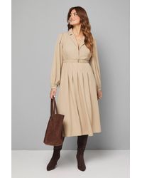 Wallis - Crepe Collared Belted Midi Dress - Lyst