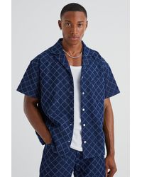 Boohoo - Boxy Fit Fabric Interest Denim Shirt - Lyst