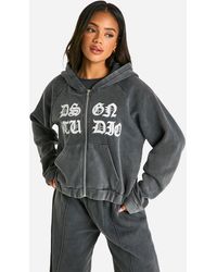 Boohoo - Dsgn Studio Applique Washed Hooded Zip Through Jacket - Lyst