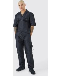 BoohooMAN - Short Sleeve Revere Utility Shirt & Cargo Pants Set - Lyst