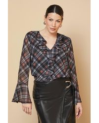 Wallis - Flannel Print Ruffle Detail Blouse - Lyst
