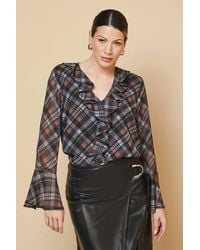 Wallis - Flannel Print Ruffle Detail Blouse - Lyst