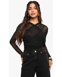 Boohoo - Mesh Cross Over One Piece - Lyst