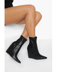 Boohoo Pointed Toe Wedge Ankle Boots - Black