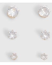 Boohoo - 3 Pack Diamante Stud Earrings - Lyst