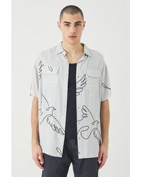 BoohooMAN - Short Sleeve Oversized Viscose Line Bird Shirt - Lyst