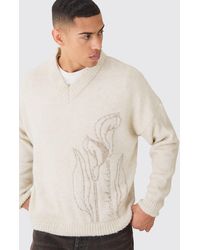 BoohooMAN - Boxy V Neck Boucle Textured Knit Jumper - Lyst