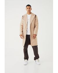 BoohooMAN - Single Breasted Melton Overcoat With Pu - Lyst