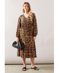 Wallis - Leopard Print Drawstring Viscose Midi Dress - Lyst