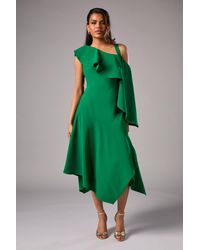 Coast - Petite One Shoulder Ruffle Crepe Midi Wedding Guest Dress - Lyst
