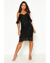 boohoo lace panelled open back midi dress