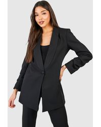 Boohoo - Plunge Front Fitted Ruched Sleeve Blazer - Lyst