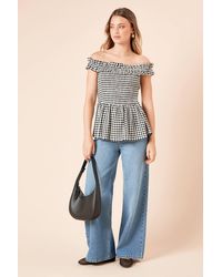 Dorothy Perkins - Shirred Bodice Bardot Peplum Top - Lyst