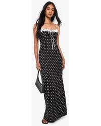 Boohoo - Polka Dot Ruched Bust Column Maxi Dress - Lyst
