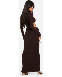 slim fit dress slacks Nancy Floral Chiffon Cut Out Long Sleeve Maxi Dress L / US 10-12