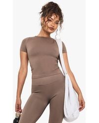Boohoo - Basics Seamless Rib Short Sleeve Top - Lyst