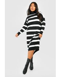 Boohoo - Vestido Plus Midaxi De Punto Con Cuello Vuelto Y Rayas - Lyst