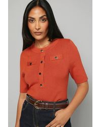 Wallis - Petite Statement Button Knitted Top - Lyst