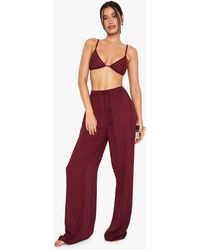 Boohoo - Tall Crinkle Beaded Wide Leg Beach Pants - Lyst