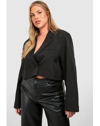 Boohoo - Plus Double Breasted Boxy Crop Blazer - Lyst