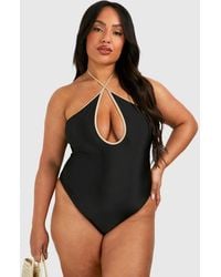 Boohoo - Plus Contrast Binding Keyhole Swimsuit - Lyst
