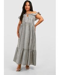 Boohoo - Plus Stripe Halterneck Tiered Maxi Dress - Lyst