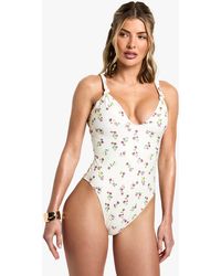 Boohoo - Ditsy Floral Print Knot Detail Plunge Bathing Suit - Lyst