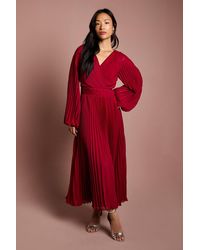 Coast - Long Sleeve Chiffon Pleated Wrap Midi Dress - Lyst