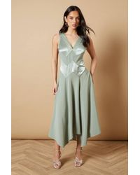 Oasis - V Neck Mesh Asymmetric Midi Dress - Lyst