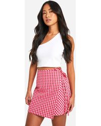 Boohoo - Seersucker Gingham Wrap Skort - Lyst
