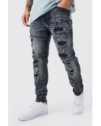 BoohooMAN - Skinny Stretch All Over Rip & Repair Jeans - Lyst