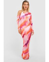 Boohoo - Tie Dye Mesh One Shoulder Beach Maxi Dress - Lyst