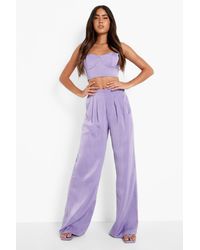 Boohoo Satin Bralet And Wide Leg Trousers Two-piece - Purple