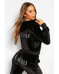 lipsy velour hoodie with diamante crown back