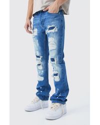 BoohooMAN - Slim Rigid Flare Rip & Repair Bleached Jeans - Lyst