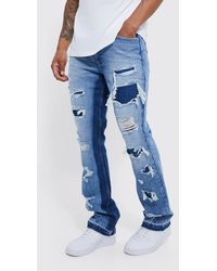 BoohooMAN - Slim Rigid Flare Panelled Ripped Jeans - Lyst