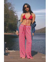 Boohoo - Stripe Ribbed Wide Leg Trouser - Lyst