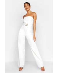 Boohoo Womens Croc Leather Look Bandeau Jumpsuit - White