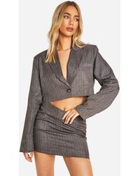 Boohoo - Premium Pinstripe Marl Cropped Boxy Tailored Blazer - Lyst