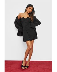 Boohoo - Button Front Bandeau Tailored Mini Dress - Lyst