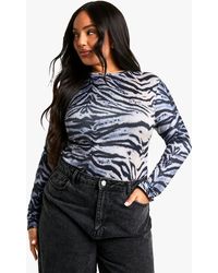 Boohoo - Plus Zebra Print Long Sleeve Fitted Top - Lyst