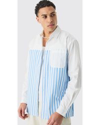 BoohooMAN - Oversized Long Sleeve Poplin Panel Stripe Shirt - Lyst