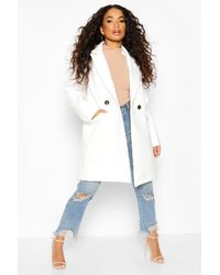 Boohoo Womens Petite Tailored Double Breasted Wool Look Coat - Weiß
