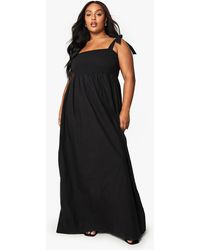 Boohoo - Plus Cotton Poplin Tie Shoulder Maxi Dress - Lyst