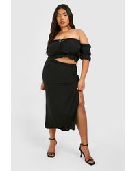 Boohoo - Plus Textured Woven Ruched Side Split Midaxi Skirt - Lyst